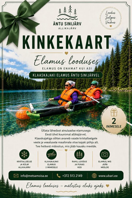 KINKEKAART- Klaaskajakiga elamusretk Äntu Sinijärvel kahele